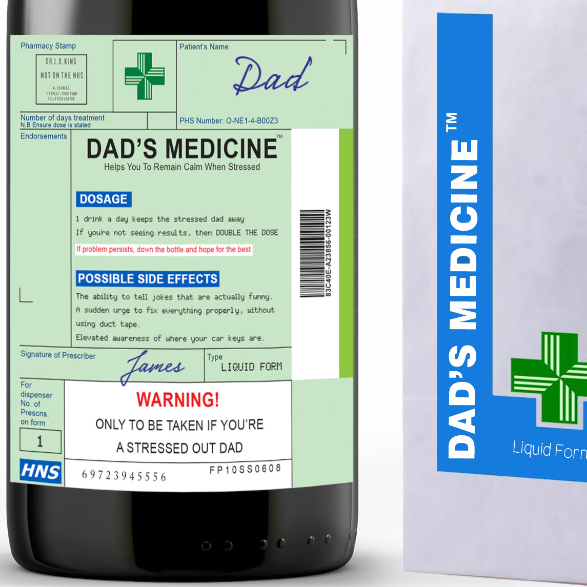 Dad's Medicine Wine Label & Bottle Bag (Wine Not Included)