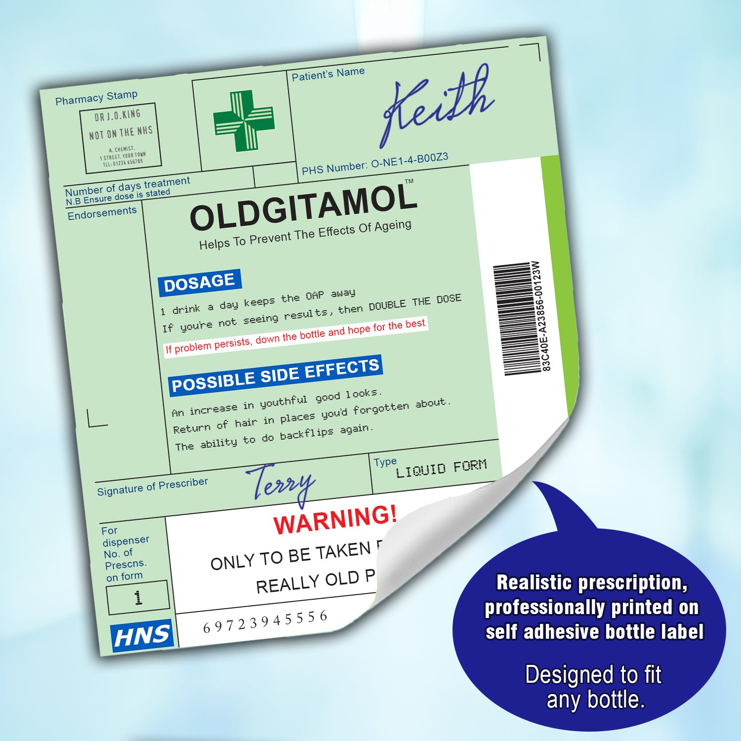 Oldgitamol Wine Label & Bottle Bag (Wine Not Included)