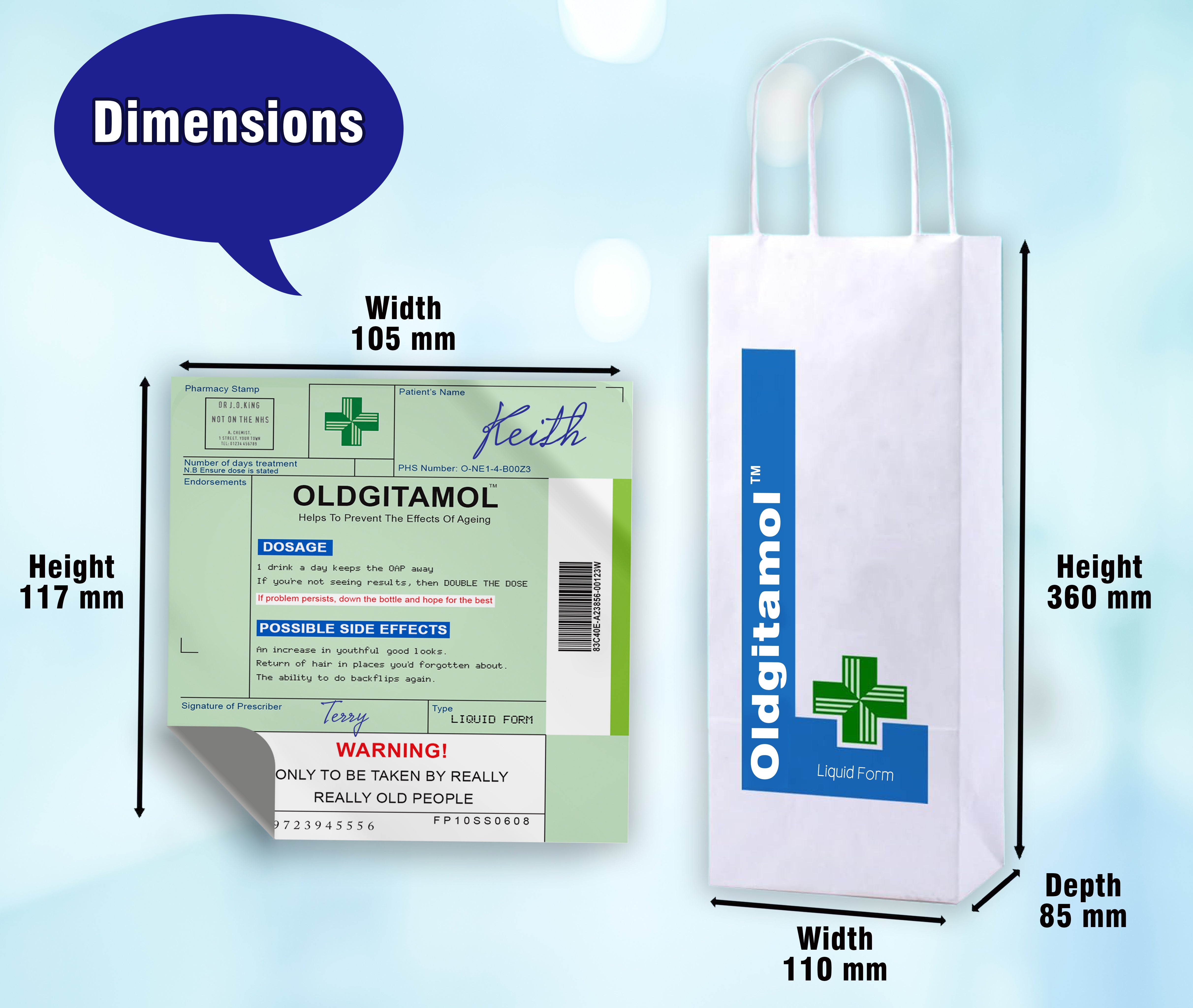 Oldgitamol Wine Label & Bottle Bag (Wine Not Included)