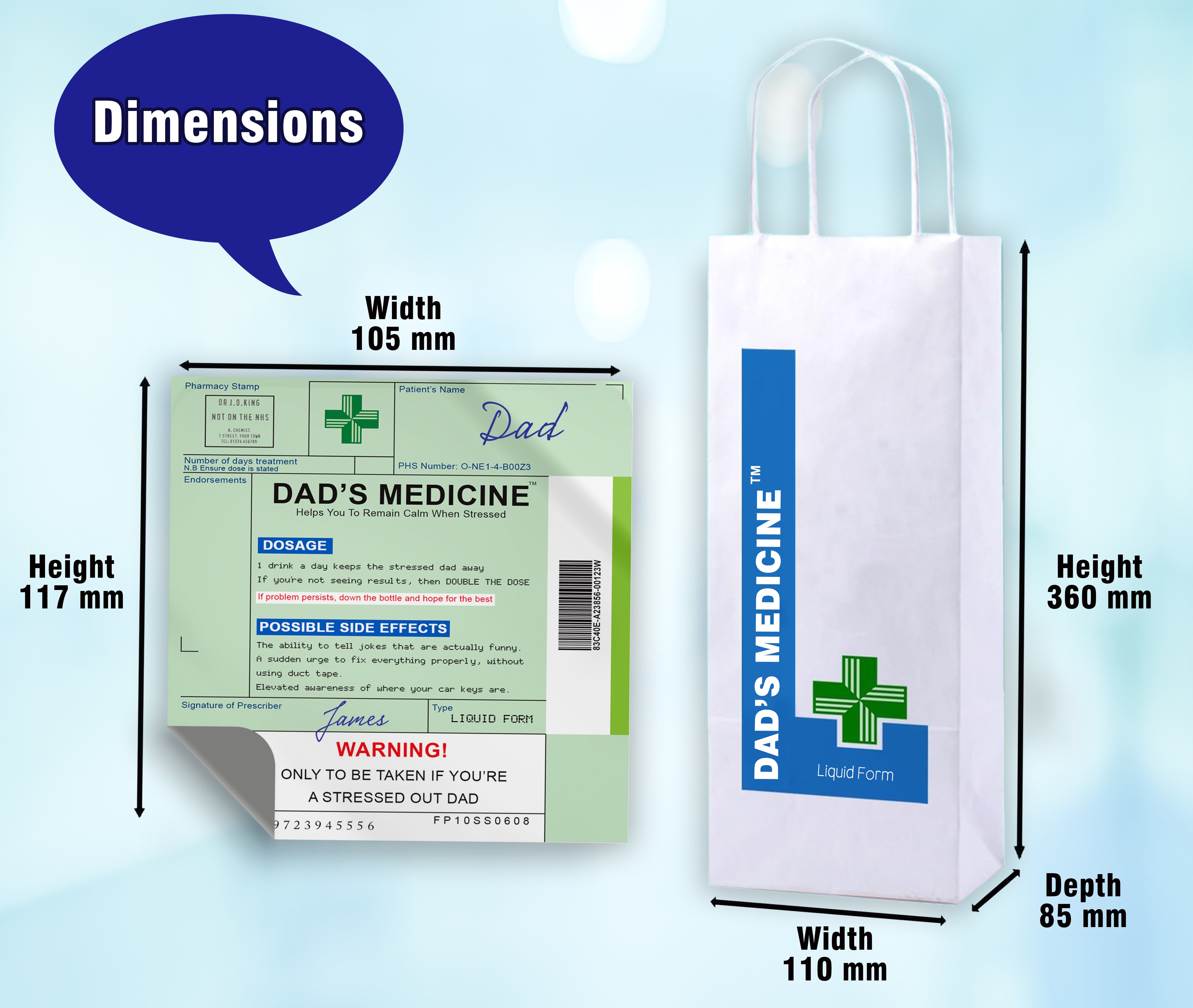 Dad's Medicine Wine Label & Bottle Bag (Wine Not Included)