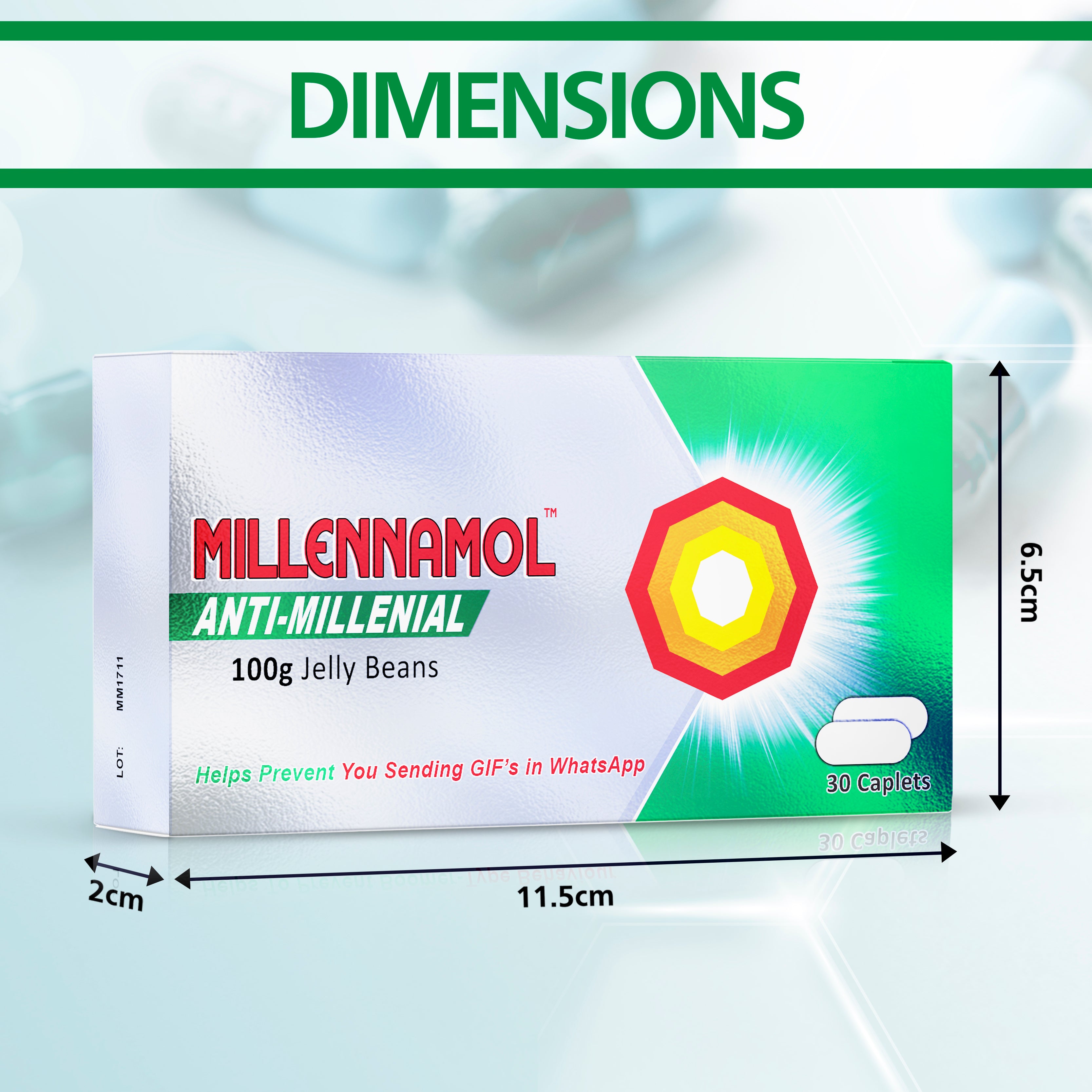 Millennamol Joke Tablet Box & Jelly Beans