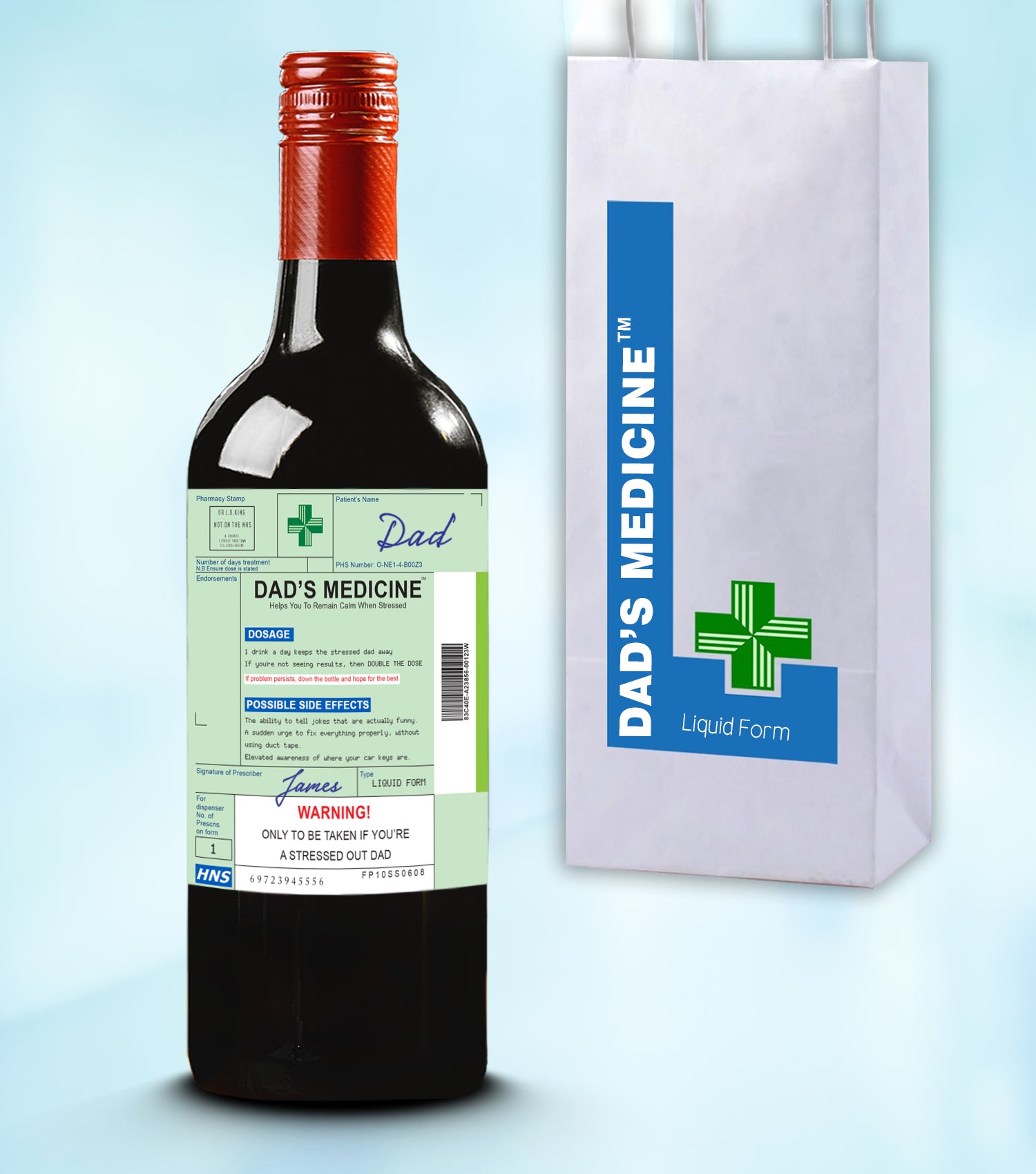 Dad's Medicine Wine Label & Bottle Bag (Wine Not Included)